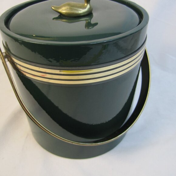 Vintage Hunter Green Ice Bucket with Handle & Brass Duck - Used - Picture 6 of 12